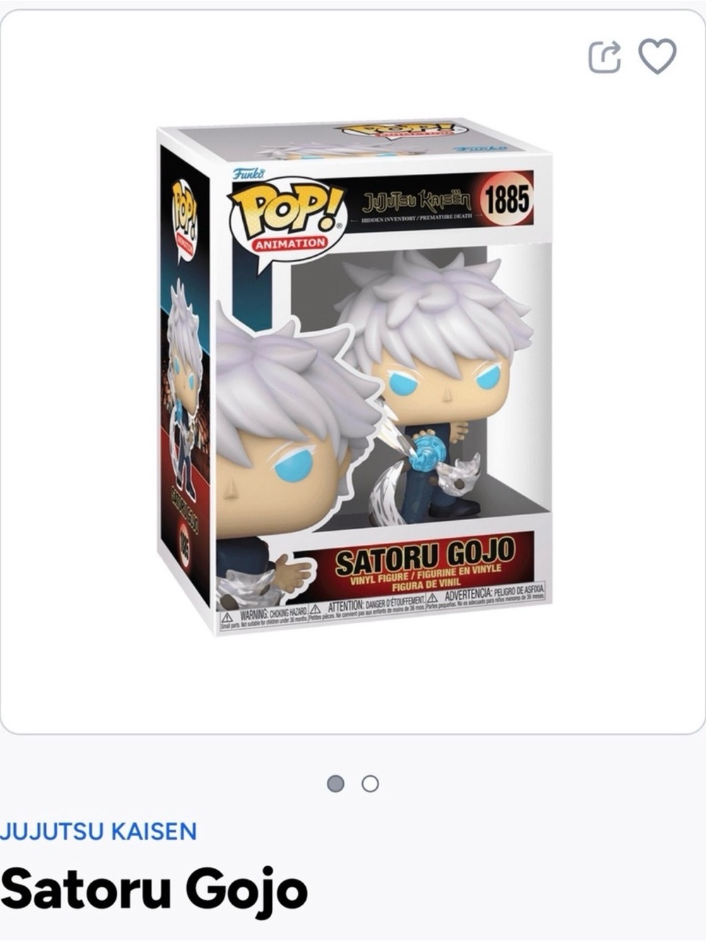 Satoru Gojo Funko Pop- Jujutsu Kaisen- 1885
